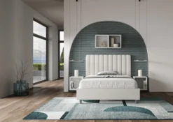 Letto 120x190cm una piazza e mezzo con testiera trapuntata in similpelle bianco LIT225