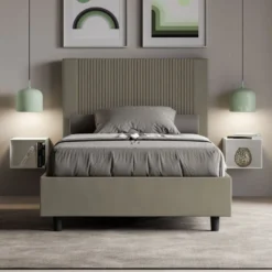 Letto 120x210cm una piazza e mezzo con testiera a linee verticali cappuccino LIT223