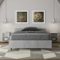Letto 120x190cm una piazza e mezzo testiera moderna cemento LIT237