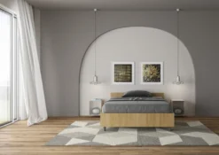 Letto 120x190cm una piazza e mezzo testiera effetto legno quercia LIT237
