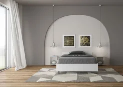 Letto 120x190cm una piazza e mezzo testiera effetto legno bianco frassino LIT237