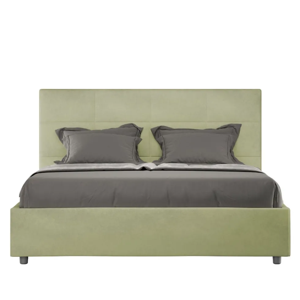 Letto 160x200 matrimoniale con giroletto imbottito in microfibra tè verde LIT451
