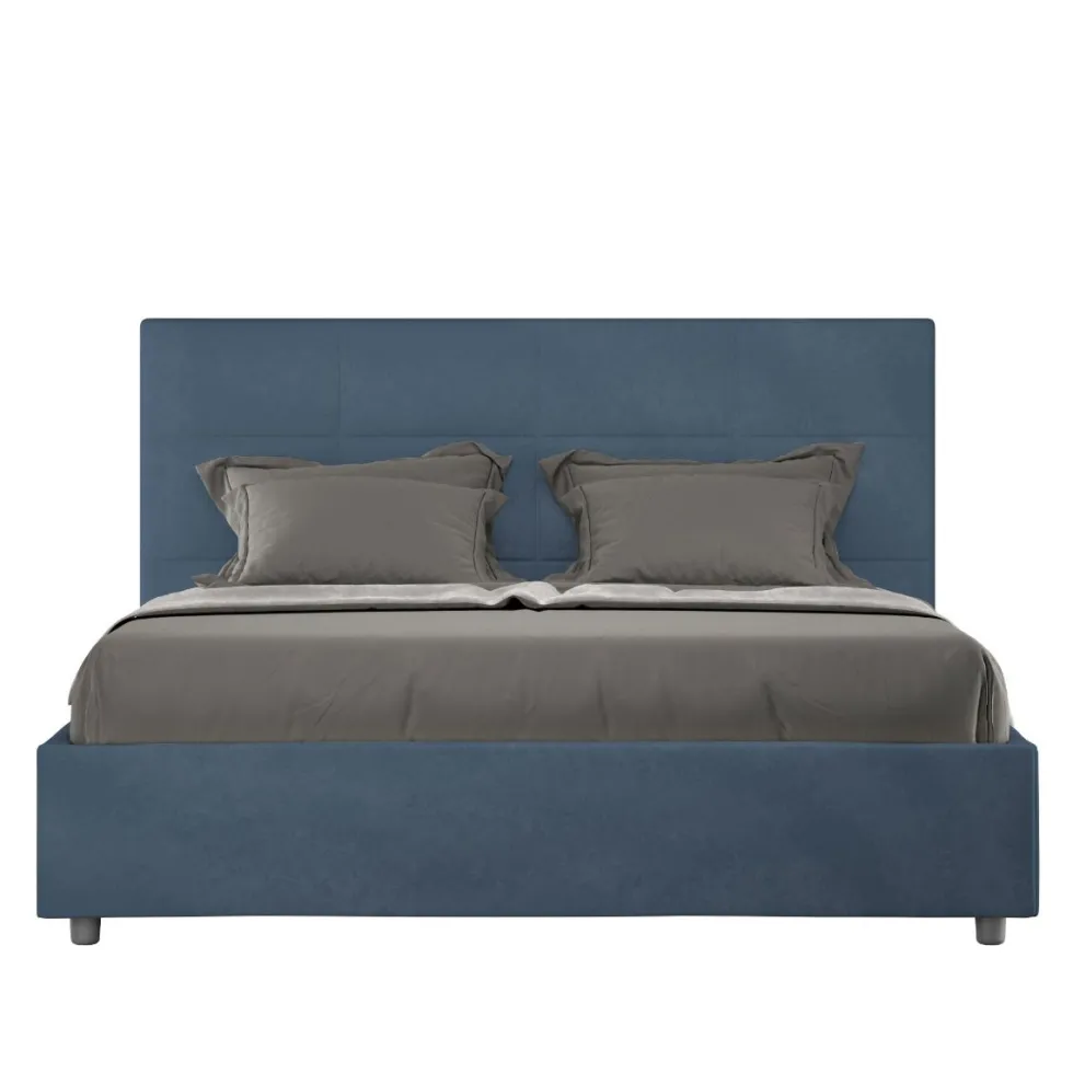 Letto 160x210 matrimoniale con giroletto imbottito in microfibra blu LIT455