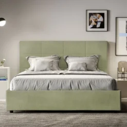 Letto 160x190 matrimoniale con giroletto imbottito in microfibra tè verde LIT447