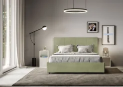 Letto 160x190 matrimoniale con giroletto imbottito in microfibra tè verde LIT447