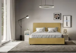 Letto 160x190 matrimoniale con giroletto imbottito in microfibra ocra LIT447