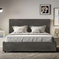 Letto 160x190 matrimoniale con giroletto imbottito in microfibra grigio LIT447
