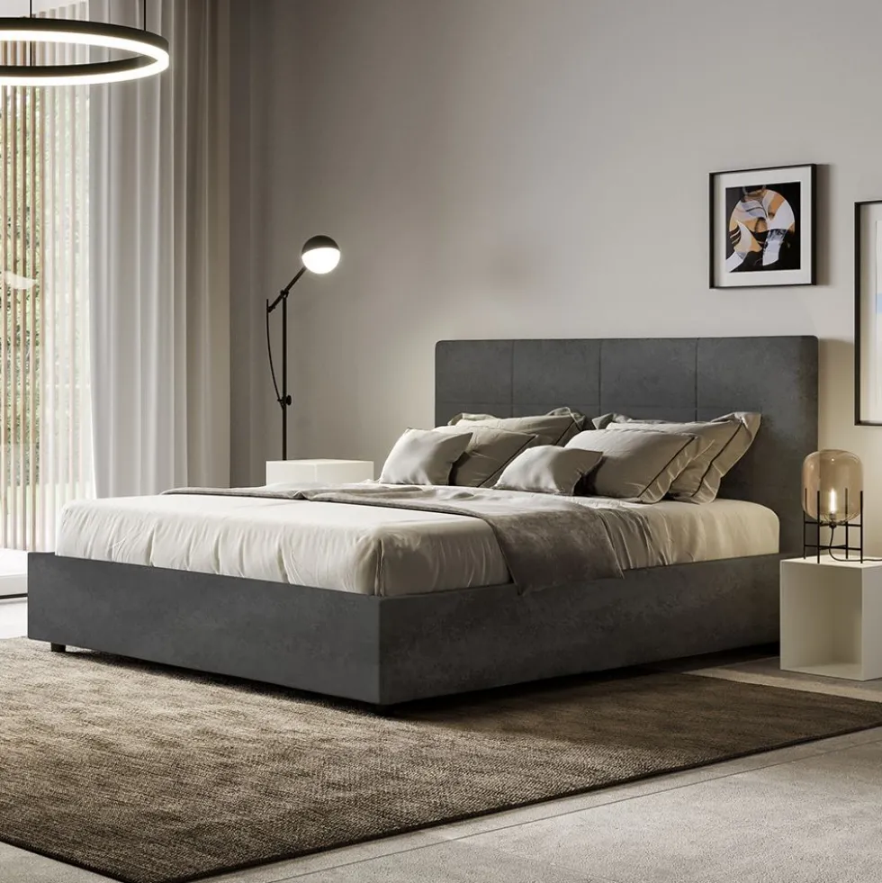 Letto 160x190 matrimoniale con giroletto imbottito in microfibra grigio LIT447