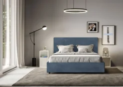 Letto 160x190 matrimoniale con giroletto imbottito in microfibra blu LIT447