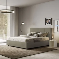Letto 160x190 matrimoniale con giroletto imbottito in similpelle cappuccino LIT445