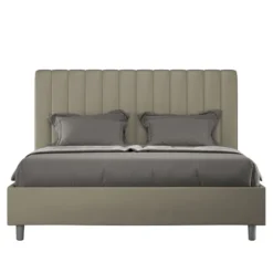 Letto 160x190 matrimoniale contenitore in similpelle con testiera effetto trapuntato cappuccino LIT482