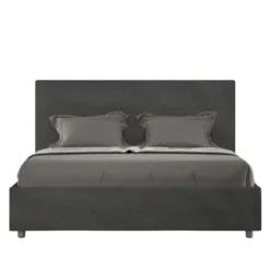 Letto 160x190 matrimoniale contenitore con giroletto imbottito in microfibra grigio LIT448