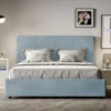 Letto 160x190 matrimoniale contenitore con giroletto imbottito in microfibra azzurro LIT448