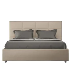 Letto 160x190 matrimoniale contenitore con giroletto imbottito in similpelle tortora LIT446