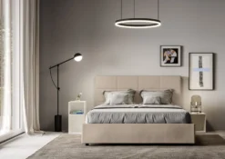 Letto 160x190 matrimoniale contenitore con giroletto imbottito in similpelle tortora LIT446