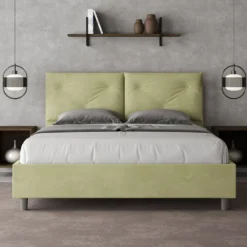 Letto 160x200 matrimoniale contenitore con testiera imbottita con tre bottoni microfibra tè verde LIT440