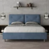 Letto 160x200 matrimoniale contenitore con testiera imbottita con tre bottoni microfibra blu LIT440