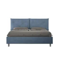 Letto 160x200 matrimoniale contenitore con testiera imbottita con tre bottoni microfibra blu LIT440