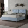 Letto 160x200 matrimoniale contenitore con testiera imbottita con tre bottoni microfibra azzurro LIT440