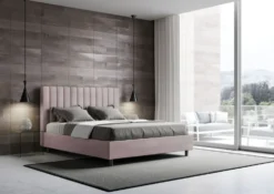 Letto 160x200 matrimoniale contenitore in microfibra con testiera effetto trapuntato glicine lilla LIT488