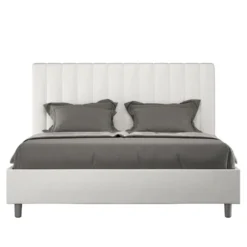 Letto 160x200 matrimoniale contenitore in similpelle con testiera effetto trapuntato bianco LIT486