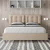 Letto 160x190 matrimoniale contenitore design trapuntato con testiera imbottita e bottoni tortora LIT428