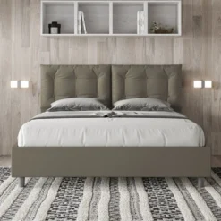 Letto 160x190 matrimoniale contenitore design trapuntato con testiera imbottita e bottoni cappuccino LIT428