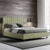 Letto 160x210 matrimoniale contenitore in microfibra con testiera effetto trapuntato tè verde LIT492