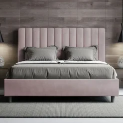 Letto 160x210 matrimoniale contenitore in microfibra con testiera effetto trapuntato glicine lilla LIT492
