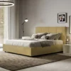 Letto 160x210 matrimoniale contenitore con giroletto imbottito in microfibra ocra LIT456