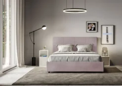 Letto 160x210 matrimoniale contenitore con giroletto imbottito in microfibra glicine lilla LIT456