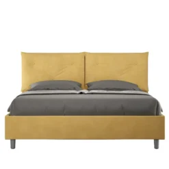 Letto 160x190 matrimoniale contenitore con testiera imbottita con tre bottoni microfibra ocra LIT436