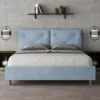Letto 160x190 matrimoniale contenitore con testiera imbottita con tre bottoni microfibra azzurro LIT436
