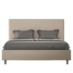 Letto 160x200 matrimoniale contenitore con testiera trapuntata linee orizzontali tortora LIT460