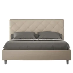 Letto 160x210 matrimoniale contenitore con testiera trapuntata design a rombo con bottoni tortora LIT474