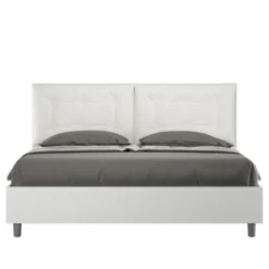 Letto 160x210 matrimoniale contenitore design trapuntato con testiera imbottita e bottoni bianco LIT432