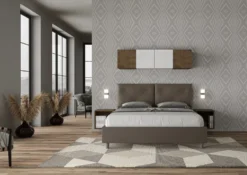 Letto 160x210 matrimoniale contenitore con testiera imbottita con tre bottoni similpelle cappuccino LIT442