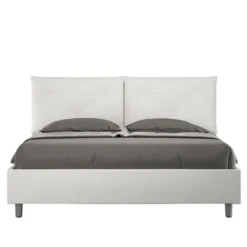 Letto 160x210 matrimoniale contenitore con testiera imbottita con tre bottoni similpelle bianco LIT442