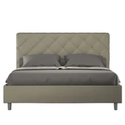Letto 160x200 matrimoniale contenitore con testiera trapuntata design a rombo con bottoni cappuccino LIT472