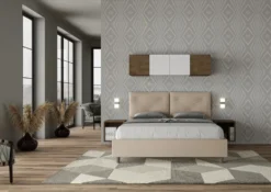 Letto 160x200 matrimoniale contenitore con testiera imbottita con tre bottoni similpelle tortora LIT438