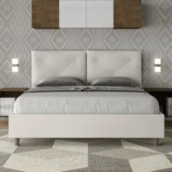 Letto 160x200 matrimoniale contenitore con testiera imbottita con tre bottoni similpelle bianco LIT438