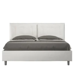 Letto 160x200 matrimoniale contenitore design trapuntato con testiera imbottita e bottoni bianco LIT430