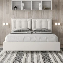 Letto 160x200 matrimoniale contenitore design trapuntato con testiera imbottita e bottoni bianco LIT430