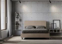 Letto 160x190 matrimoniale contenitore con testiera a quadretti in similpelle tortora LIT464