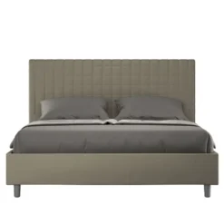 Letto 160x190 matrimoniale contenitore con testiera a quadretti in similpelle cappuccino LIT464