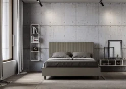 Letto 160x190 matrimoniale contenitore con testiera a quadretti in similpelle cappuccino LIT464