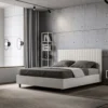 Letto 160x190 matrimoniale contenitore con testiera a quadretti in similpelle bianco LIT464