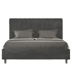 Letto 160x190 matrimoniale contenitore in microfibra con testiera effetto trapuntato grigio LIT484