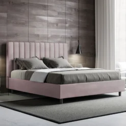 Letto 160x190 matrimoniale contenitore in microfibra con testiera effetto trapuntato glicine lilla LIT484