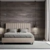 Letto 160x210 matrimoniale contenitore in similpelle con testiera effetto trapuntato tortora LIT490